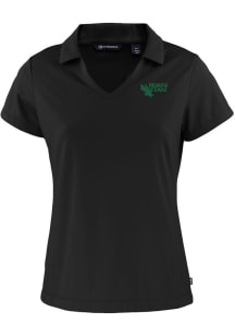 Cutter and Buck North Texas Mean Green Womens Black Daybreak V Neck Short Sleeve Polo Shirt