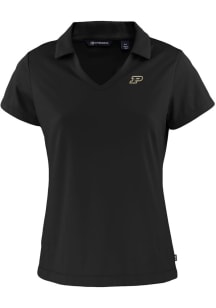 Cutter and Buck Purdue Boilermakers Womens Black Daybreak V Neck Short Sleeve Polo Shirt