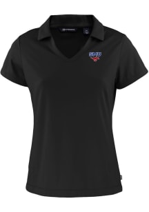 Cutter and Buck SMU Mustangs Womens Black Daybreak V Neck Short Sleeve Polo Shirt