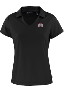 Womens Ohio State Buckeyes Black Cutter and Buck Solid Daybreak V Neck Short Sleeve Polo Shirt