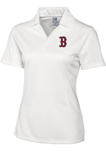 Cutter and Buck Boston Red Sox Womens White Drytec Genre Textured Short Sleeve Polo Shirt
