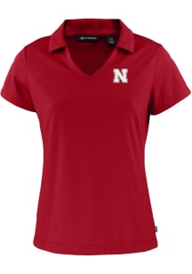 Womens Nebraska Cornhuskers Cardinal Cutter and Buck Daybreak V Neck Short Sleeve Polo Shirt