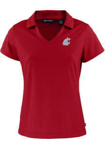 Cutter and Buck Washington State Cougars Womens Red Daybreak V Neck Short Sleeve Polo Shirt