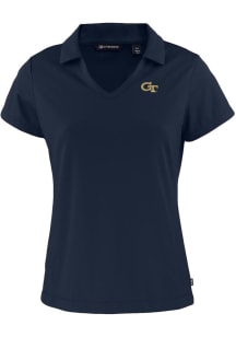 Cutter and Buck GA Tech Yellow Jackets Womens Navy Blue Daybreak V Neck Short Sleeve Polo Shirt