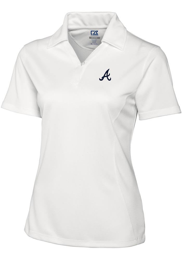 Cutter and Buck Atlanta Braves Womens White Drytec Genre Textured Short Sleeve Polo Shirt