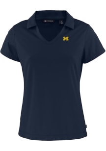 Cutter and Buck Michigan Wolverines Womens Navy Blue Daybreak V Neck Short Sleeve Polo Shirt