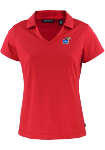 Cutter and Buck Kansas Jayhawks Womens Red Daybreak V Neck Short Sleeve Polo Shirt