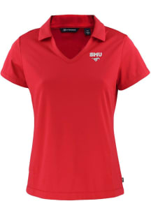 Cutter and Buck SMU Mustangs Womens Red Daybreak V Neck Short Sleeve Polo Shirt