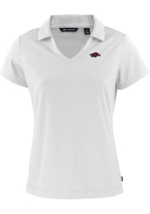 Cutter and Buck Arkansas Razorbacks Womens White Daybreak V Neck Short Sleeve Polo Shirt