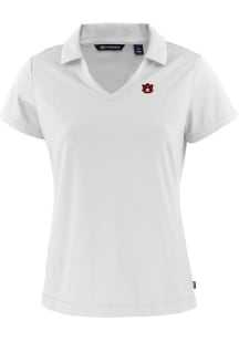 Cutter and Buck Auburn Tigers Womens White Daybreak V Neck Short Sleeve Polo Shirt