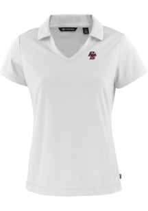 Cutter and Buck Boston College Eagles Womens White Daybreak V Neck Short Sleeve Polo Shirt