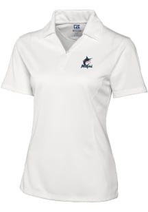 Cutter and Buck Miami Marlins Womens White Drytec Genre Textured Short Sleeve Polo Shirt