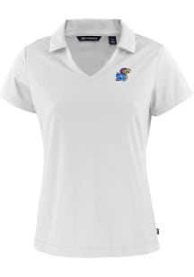 Cutter and Buck Kansas Jayhawks Womens White Daybreak V Neck Short Sleeve Polo Shirt