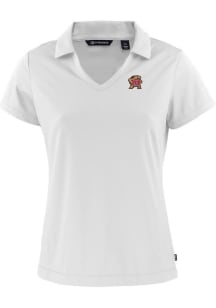 Cutter and Buck Maryland Terrapins Womens White Daybreak V Neck Short Sleeve Polo Shirt