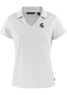 Cutter and Buck Michigan State Spartans Womens White Daybreak V Neck Short Sleeve Polo Shirt