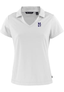 Womens Northwestern Wildcats White Cutter and Buck Daybreak V Neck Short Sleeve Polo Shirt