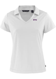 Cutter and Buck NYU Violets Womens White Daybreak V Neck Short Sleeve Polo Shirt