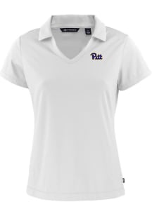 Cutter and Buck Pitt Panthers Womens White Daybreak V Neck Short Sleeve Polo Shirt