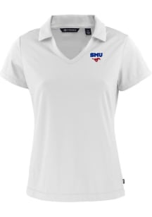 Cutter and Buck SMU Mustangs Womens White Daybreak V Neck Short Sleeve Polo Shirt