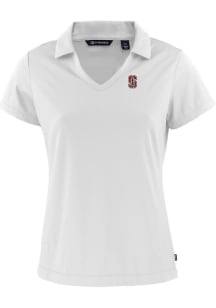 Cutter and Buck Stanford Cardinal Womens White Daybreak V Neck Short Sleeve Polo Shirt