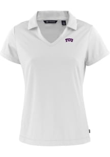 Cutter and Buck TCU Horned Frogs Womens White Daybreak V Neck Short Sleeve Polo Shirt