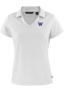 Cutter and Buck Washington Huskies Womens White Daybreak V Neck Short Sleeve Polo Shirt