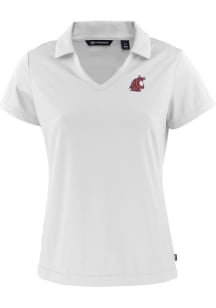 Cutter and Buck Washington State Cougars Womens White Daybreak V Neck Short Sleeve Polo Shirt