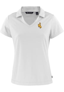 Cutter and Buck Wyoming Cowboys Womens White Daybreak V Neck Short Sleeve Polo Shirt