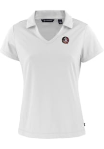 Cutter and Buck Florida State Seminoles Womens White Daybreak V Neck Short Sleeve Polo Shirt