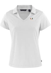 Cutter and Buck Miami Hurricanes Womens White Daybreak V Neck Short Sleeve Polo Shirt