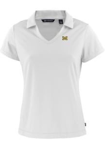 Womens Michigan Wolverines White Cutter and Buck Daybreak V Neck Short Sleeve Polo Shirt