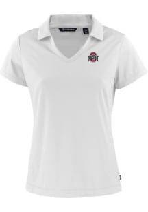 Womens Ohio State Buckeyes White Cutter and Buck Daybreak V Neck Short Sleeve Polo Shirt