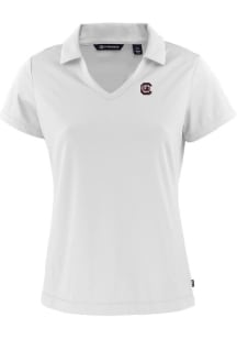 Cutter and Buck South Carolina Gamecocks Womens White Daybreak V Neck Short Sleeve Polo Shirt