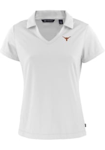 Cutter and Buck Texas Longhorns Womens White Daybreak V Neck Short Sleeve Polo Shirt