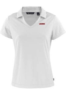 Cutter and Buck UConn Huskies Womens White Daybreak V Neck Short Sleeve Polo Shirt