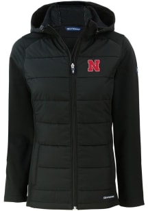 Cutter and Buck Nebraska Cornhuskers Womens Black Evoke Hood Heavy Weight Jacket