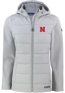 Womens Nebraska Cornhuskers Charcoal Cutter and Buck Evoke Hood Heavy Weight Jacket