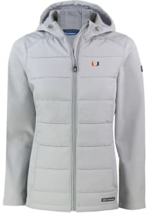 Cutter and Buck Miami Hurricanes Womens Grey Evoke Hood Heavy Weight Jacket