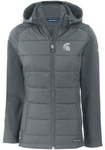 Womens Michigan State Spartans Grey Cutter and Buck Evoke Hood Heavy Weight Jacket