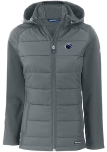 Cutter and Buck Penn State Nittany Lions Womens Grey Evoke Hood Heavy Weight Jacket
