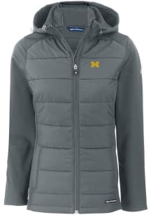 Cutter and Buck Michigan Wolverines Womens Grey Evoke Hood Heavy Weight Jacket