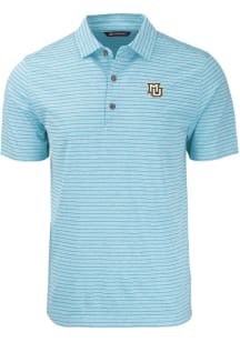 Cutter and Buck Marquette Golden Eagles Mens Light Blue Forge Heather Stripe Short Sleeve Polo