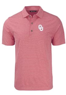 Cutter and Buck Oklahoma Sooners Mens Red Primary Team Logo Forge Heather Stripe Short Sleeve Polo