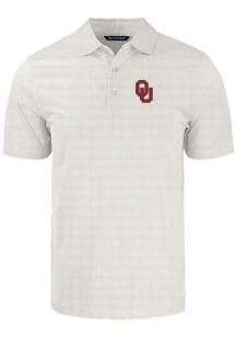 Cutter and Buck Oklahoma Sooners Mens Grey Primary Team Logo Pike Symmetry Short Sleeve Polo
