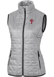 Cutter and Buck Philadelphia Phillies Womens Grey Rainier PrimaLoft Puffer Vest