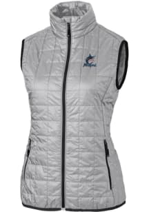 Cutter and Buck Miami Marlins Womens Grey Rainier PrimaLoft Puffer Vest