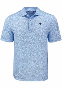 Cutter and Buck Carolina Panthers Mens Blue Pike Flora Short Sleeve Polo