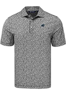 Cutter and Buck Carolina Panthers Mens Black Pike Flora Short Sleeve Polo