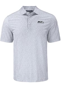 Cutter and Buck Seattle Seahawks Mens Grey Pike Flora Short Sleeve Polo