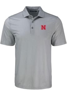 Nebraska Cornhuskers Grey Cutter and Buck Shadow Check Big and Tall Polo